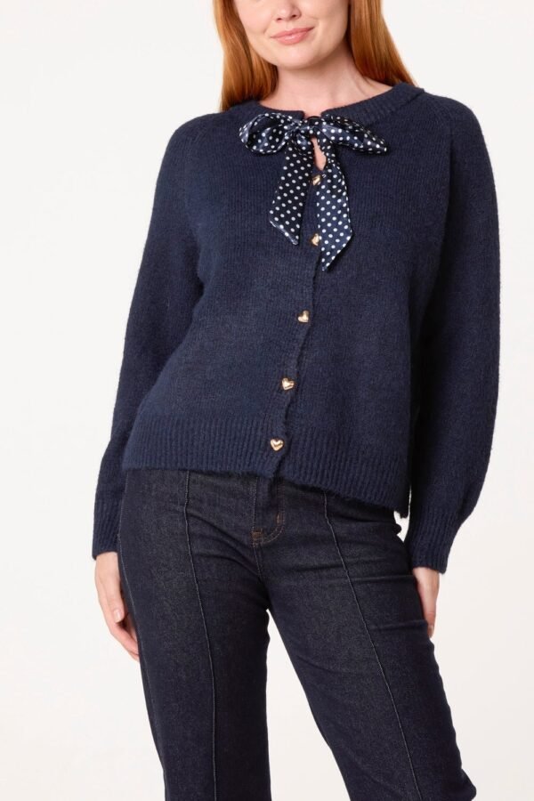Navy Bow Detail Knit Cardigan