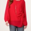 2026/10/1000508390.jpg Tie Side Chiffon Blouse With Necklace