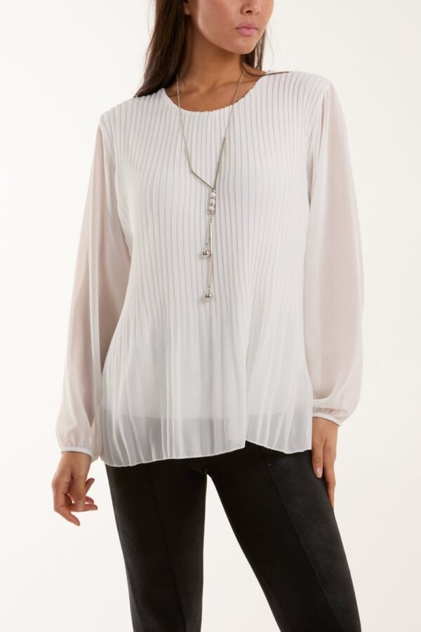 Pleated Long Sleeve Blouse