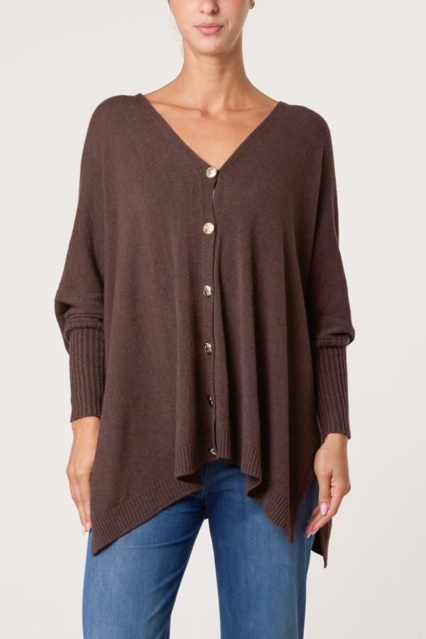 Button-Front Poncho Style Cardigan