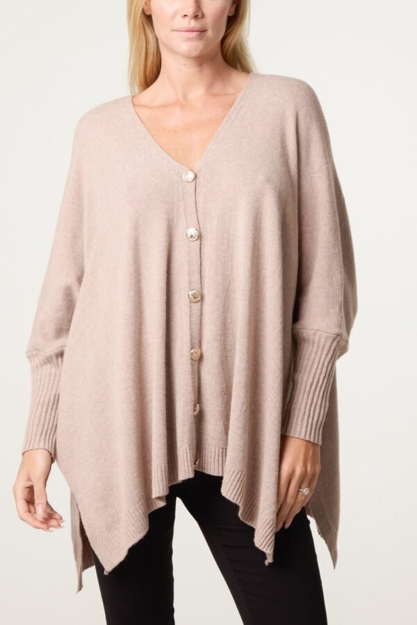 Button-Front Poncho Style Cardigan