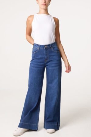Wide Leg Jeans-Mid Blue