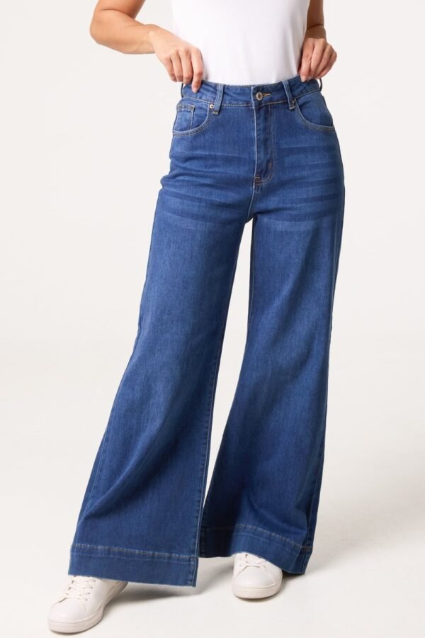 Wide Leg Jeans-Mid Blue