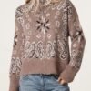 Bandana Print Zip-Through Knit Cardigan