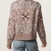 Bandana Print Zip-Through Knit Cardigan