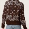 Bandana Print Zip-Through Knit Cardigan