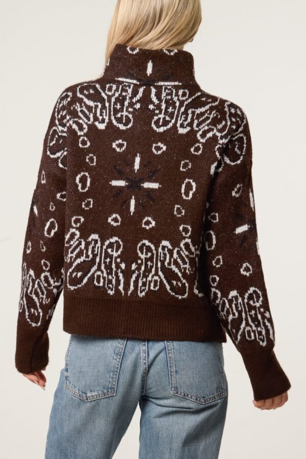Bandana Print Zip-Through Knit Cardigan