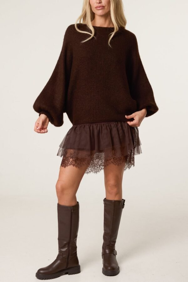 Layered Knit Jumper and Lace Mini Dress Set