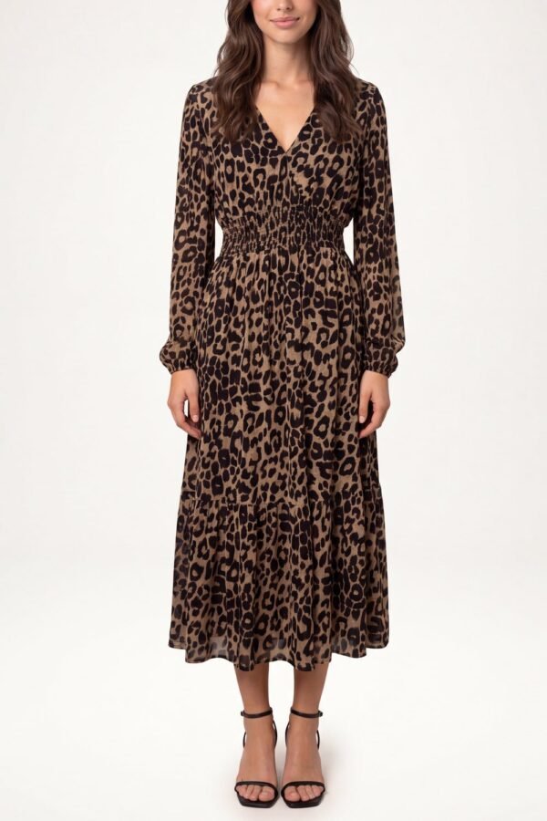 Leopard Print V-Neck Midi Dress 🐆