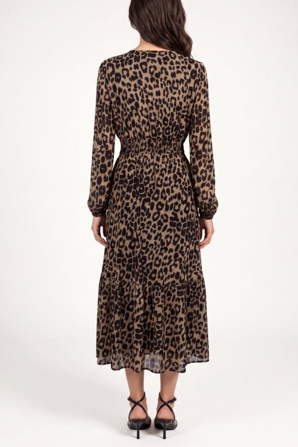 Leopard Print V-Neck Midi Dress 🐆