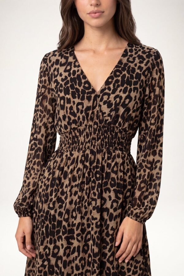 Leopard Print V-Neck Midi Dress 🐆
