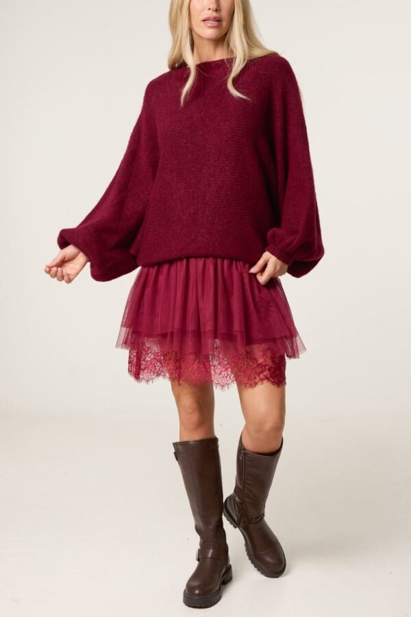 Layered Knit Jumper and Lace Mini Dress Set