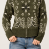 Bandana Print Zip-Through Knit Cardigan